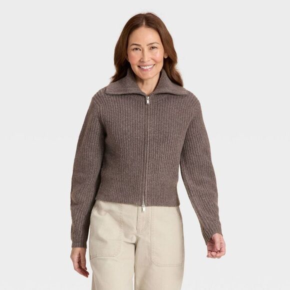 Universal Thread Sweaters - Women's Full Zip Cardigan - Universal Thread Brown M